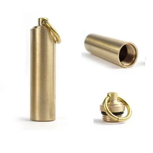 2 x Pill Box Case Bottle Holder Brass Container Keychain Medicine Capsule - Picture 1 of 12