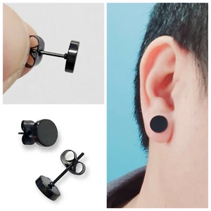 Black Stud Stainless Steel Ear Studs Earrings Men Women - Picture 1 of 7