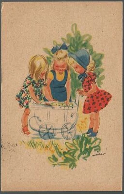 Cubierta de correo aéreo de Noruega Kongsberg a Long Island 1948 bebé en un cochecito postal Foto 1 de 2