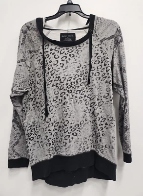 DKNY Jeans Womens Animal Print Hoodie Sweatshirt Size Medium Black Gray Pullover - Image 1 of 4