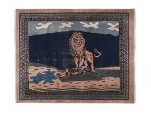 "Tappeto leone annodato a mano - arazzo animale 3'3"" X 4'" - Foto 1 di 11