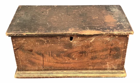 ANTIQUE FEDERAL NEW ENGLAND PINE GRAIN PAINTED PRIMITIVE STAGECOACH BOX / TRUNK Cover