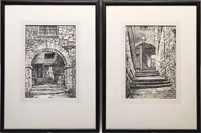 F. HODGSON PAIR ORIGINAL PEN & INK DRAWINGS, ARCHWAY/GATE SCENES, SIGNED, FRAMED - Image 1 of 4