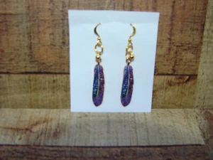 Native American Style Feather Earrings, Tribal Dangle Inlay Feather, Handcrafted - Picture 1 of 5