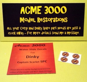 Gerry Anderson Captain Scarlet Repro Dinky SPC 103 Water Slide Decal Transfers - Picture 1 of 1