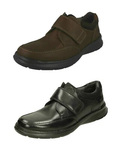 CLARKS Cotrell Strap Mens Rip Tape Leather Shoes in Wide H or Average G Fit - Picture 1 of 10