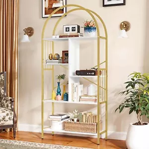 5 Tier Arched Bookcase Bookshelf Rack Display Home Storage Shelves 68-in Tall - Picture 1 of 10