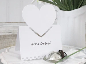 WEDDING PARTY PLACE CARD NAME VINTAGE WHITE HEART HOME DECOR GIFT CHRISTMAS - Picture 1 of 7