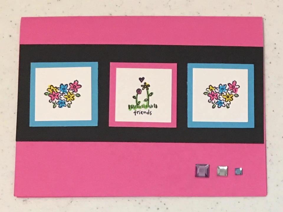 Tarjeta hecha a mano Friends Flowers en blanco por dentro con sobre CandD Foto 1 de 1