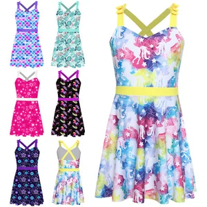 Girls Swim Dress Cute Print Hawaii Swimsuit Rash Guard Beachwear Bathing Suit - Picture 1 of 35