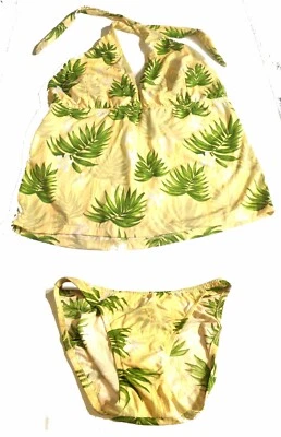 Traje de baño Tankini Fresh Peaches amarillo con verde estampado de palma hawaiana XXL Top, botella L Foto 1 de 4