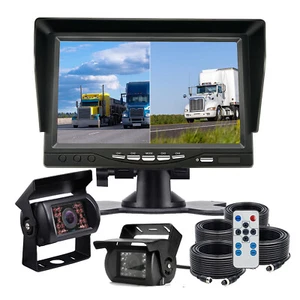 Monitor Cuádruple 7" Pantalla Dividida Inversión 2 Cámara IR CCD 4PIN 4x 10m Kit Camión Furgoneta - Imagen 1 de 16