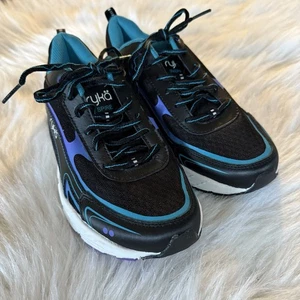 Ryka Shoes Women’s Size 8M Black and Teal Sneakers Lace Up Leather - Picture 1 of 9