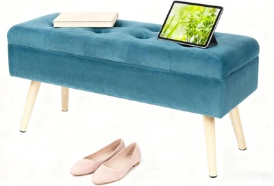 Light Green Velvet Storage Bench Ottoman Padded Seat Shoe Bench 80×35×43cm - Image 1 of 4