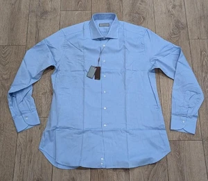 Camicia elegante uomo CANALI cotone testurizzato blu chiaro 45 US 17,75 $395 slim - Foto 1 di 6