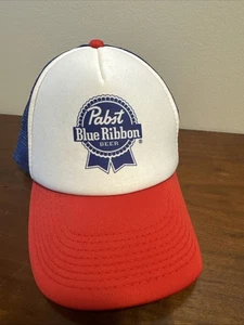 Vintage Pabst Blue Ribbon Bier Trucker Hut rot weiß blau Mesh Snapback Otto - Bild 1 von 13