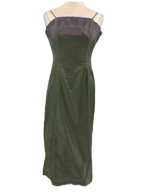 Vintage 90s Y2K Iridescent Dress Green Purple Prom Goth Fairy Grunge Beaded 8P - Image 1 of 4