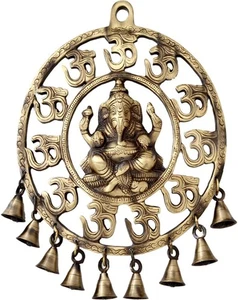 Ganesha Wall Hanging Brass Dream Catcher Ganesh with Spiritual Om Bells 10X9 ... - Picture 1 of 4
