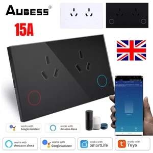 Tuya WiFi Touch LED Double Power Point Socket Glass Switch Wall Outlet for Alexa - Picture 1 of 9