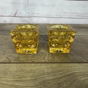 MCM Glas Würfel Kerzenhalter Windlicht Bubble Design Gelb Retro - Bild 1 von 7