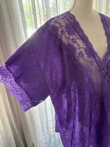 Vtg Gown Long Plunge Neck Nylon Triangle Inset Lace Purple Plus 2X Sleepwear - Picture 1 of 6