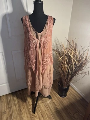 NWT Pretty Angel Brand Women's Peach And Pink Color Boho Style Dress. - Image 1 of 4