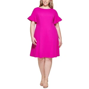Jessica Howard Plus Size Flutter-Sleeve Fit & Flare Dress Fuchsia Pink Size 20W - Picture 1 of 6