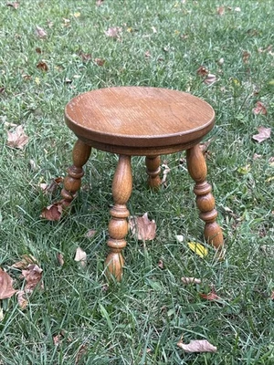 Vintage Amish Solid Wood 4 Leg Small Round Turned Legs Milking Stool - Image 1 of 4