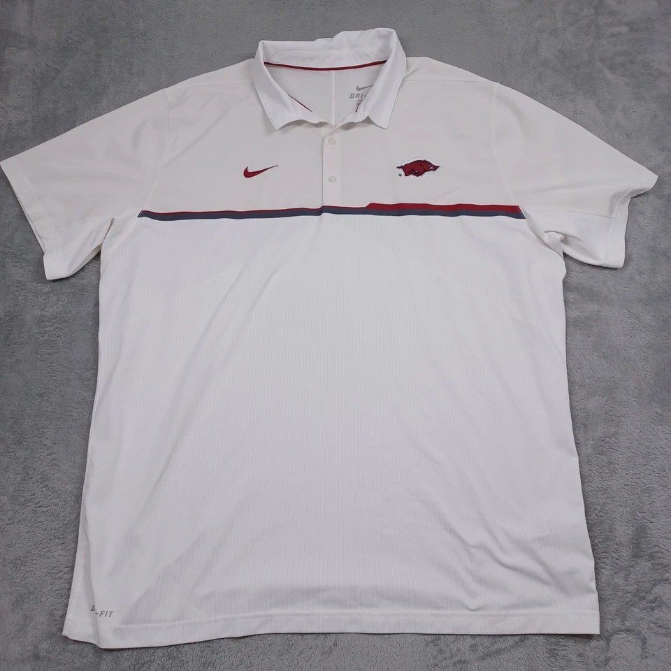 Arkansas Razorbacks Shirt Mens XXL White Polo Nike Dri Fit Short Sleeve - Image 1 of 4