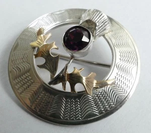 Glasgow Scotland Brosche 19 Jh. Amethyst Silber teils vergoldet antik - Picture 1 of 9