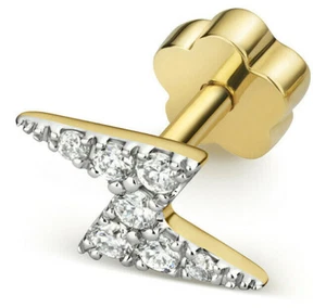 9CT HALLMARKED YELLOW GOLD 6X4MM NATURAL DIAMOND LIGHTNING BOLT CARTILAGE STUD - Picture 1 of 5