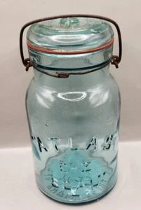 Antique Blue Atlas E-Z Seal Quart Mason Fruit Jar Vintage - Picture 1 of 6