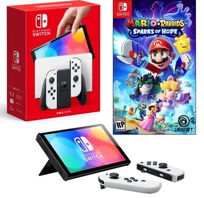 NEW Nintendo Switch OLED 64GB White JoyCon +FREE Mario Rabbids Sparks of Hope - Image 1 of 4
