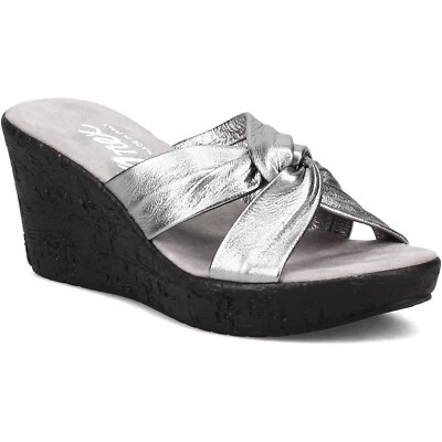 Sandalia de tacón de cuña sin cordones Onex Katya para mujer -- cuero estaño, talla 10 NUEVA Foto 1 de 4