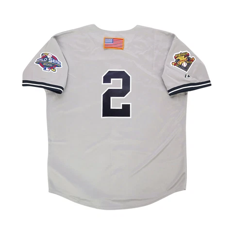 Derek Jeter 2001 New York Yankees Grey World Series Road Jersey Men's (S-3XL) Cover