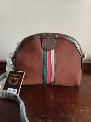 Cartera Diophy marrón nueva con etiquetas a rayas cuero vegano grande bolso de mano bolso de hombro Foto 1 de 4
