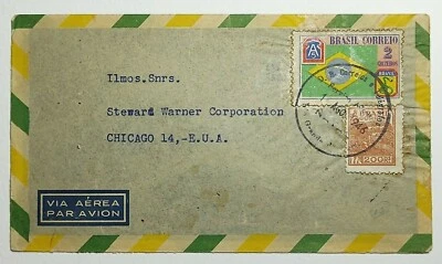 Cubierta de correo aéreo comercial Granada Brasil 1946 a Chicago IL Foto 1 de 2