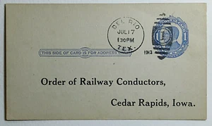 1913 US 1c McKinley Postal Stationary Card Order of Railway Conductors SC #UX22 - Picture 1 of 2
