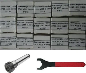 MT3 1/2" ER25 Spannfutter + 15 Stck. ER25 Spannzangen + Schlüssel - neu - Bild 1 von 1