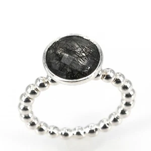 Retired Pandora Sterling DARK ENCHANTMENT Black Rutilite Stackable Ring Size 5.5 - Picture 1 of 6