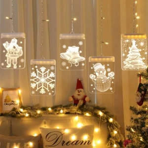 3D LED Christmas Window Hanging Lights Snowflake Santa USB Christmas Decoration - Picture 1 of 15