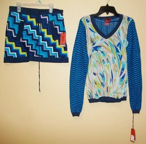 MISSONI for Target Set Sweater Skirt Blue Zig-Zag & V-neck Mixed Sweater New XS - Picture 1 of 4