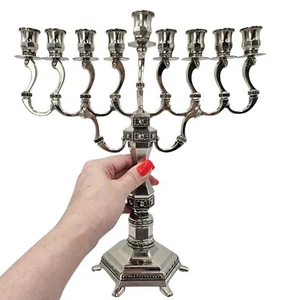 Versilberte Chanukka Menora 9 Zweige Chanukka Geschenke Israel Kerzenhalter 11 Zoll - Bild 1 von 5
