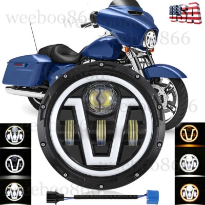 Proyector de faros LED para motocicleta de 7 pulgadas con halo ojos de ángel DRL haz alto/bajo Foto 1 de 4