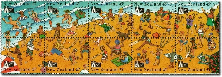 MINT 1994 NEW ZEALAND NZ BEACH CRICKET STAMP BOOKLET  PANE - Image 1 of 1
