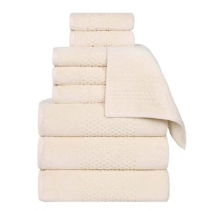 Playa Zero Twist Cotton Medium Weight Solid Waffle Textured 9 Piece Towel Set - Picture 1 of 51