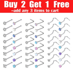 16-24PCS Nose Stud Rings Stainless Steel Bone/L-Shaped/Nose Screws Pin Ring 20G - Picture 1 of 9