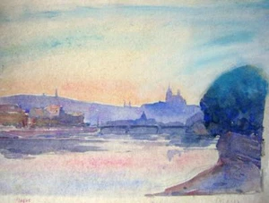 PRAGUE FROM RIVER OF HRADCANY LLEWELYN FREDERICK MENZIES-JONES W/COL C1925 - Picture 1 of 1