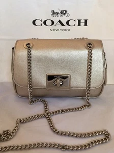 COACH F38073 Cassidy Chain Crossbody Purse SV/Metallic Platinum Crossgrain NWT - Picture 1 of 11