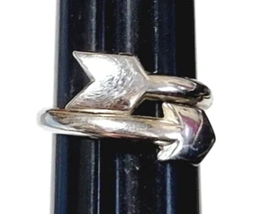 Vintage Silver Double Arrow Ring, Signed Sarah, Size 3.5, 1970s Pinky Ring - Picture 1 of 6